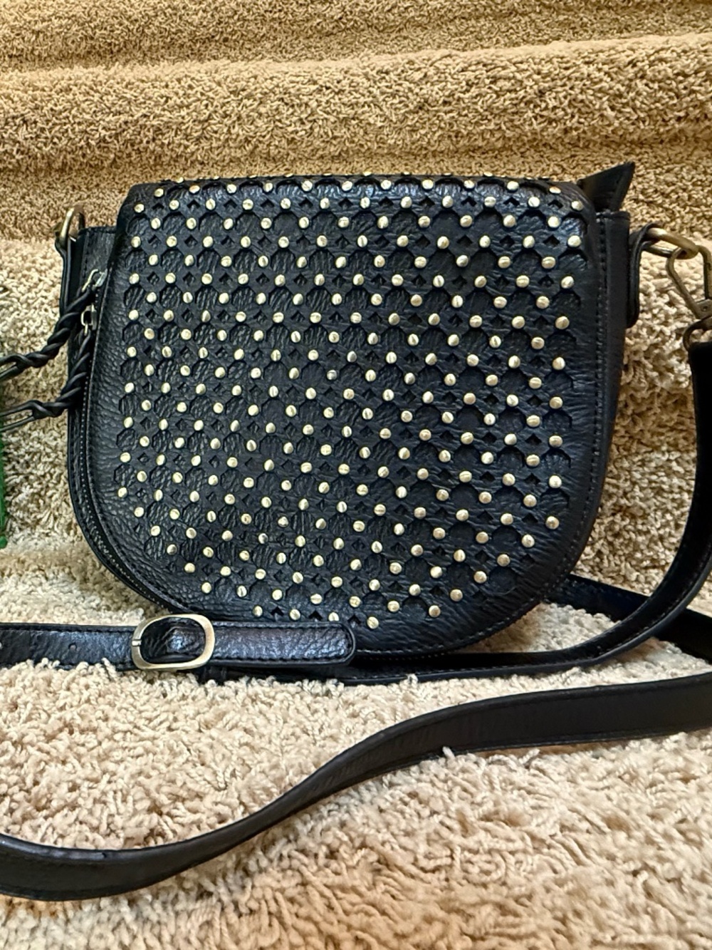 MMS Crossbody Bag Black w/ Gold Studs